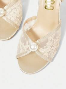 CUCCOO HITCHD Giày cao gót mũi nhọn màu mơ, chất liệu ren lưới, đính ngọc trai giả, thích hợp cho đám cưới, tiệc tùng, Giáng sinh. Giày cưới thanh lịch. - Màu be - Xem 11