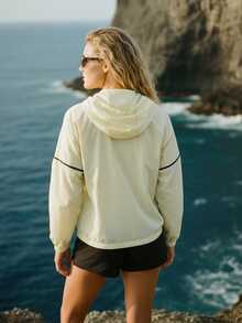 In My Nature Women's Color Block Zipper Hooded Long Sleeve Windbreaker Women Running Jacket Women Sports Jacket Lightweight Jacket Women Sun Protection Jacket Uv Jacket Light Yellow Reflective Detail