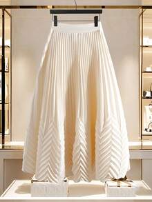 Modelyn Women's Elegant Pleated Skirt, Autumn - Apricot - View 2