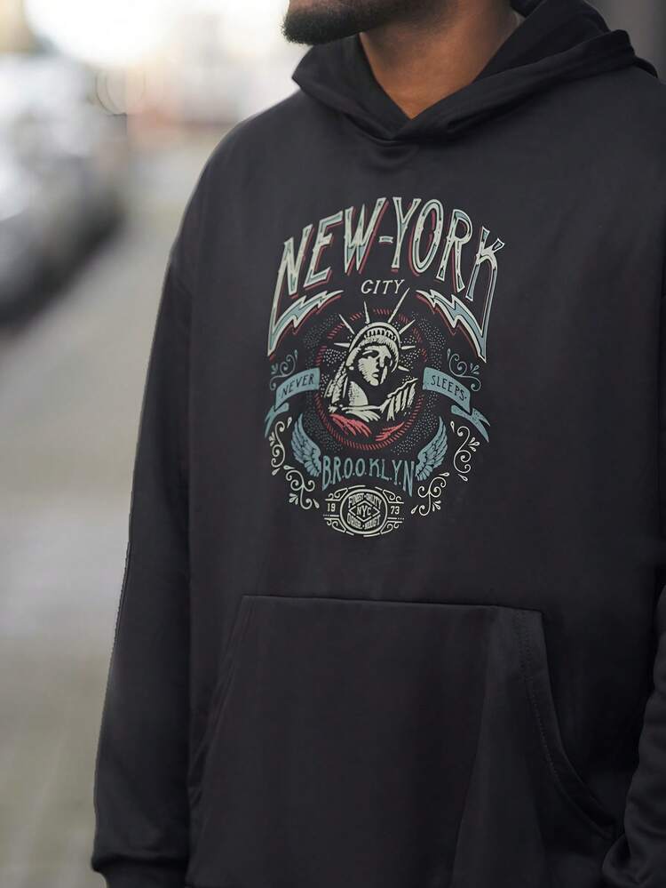 Heavens Edit 男士字母图案落肩连帽衫，秋季款 - 黑色 - 查看 3