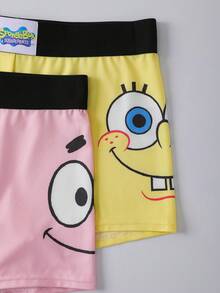 SpongeBob SquarePants | SHEIN 女士舒适柔软透气卡通图案平角短裤 - 彩色 - 查看 3