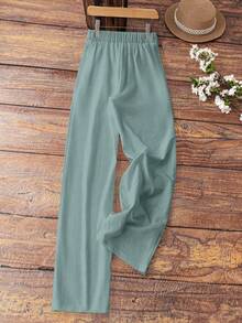 EMERY ROSE Pantalones casuales de bolsillo blanco para mujer, primavera y verano - Azul menta - Ver 2