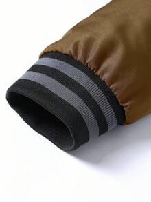 Manfinity Homme Áo khoác Varsity dáng rộng, có khóa kéo, họa tiết sọc dành cho nam - Rỉ Nâu - Xem 4