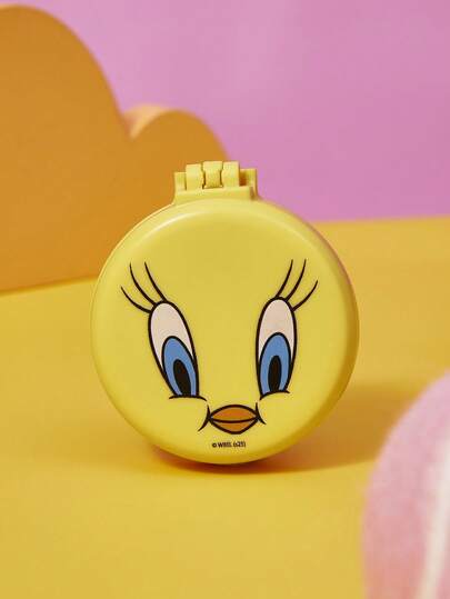 LOONEY TUNES X SHEIN 1pc Tweety Bird Print 2-In-1 Compact Mirror & Comb
