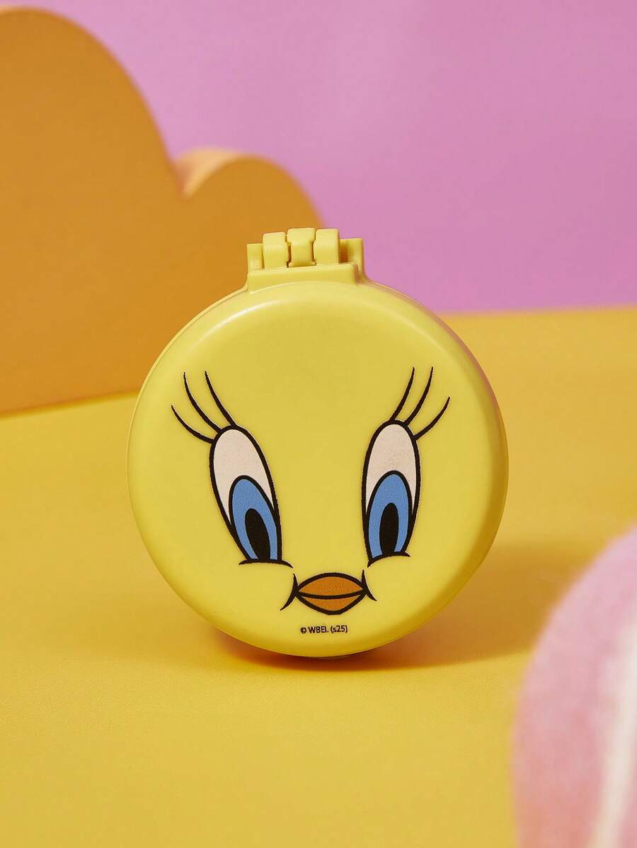 LOONEY TUNES X SHEIN 1pc Tweety Bird Print 2-In-1 Compact Mirror & Comb