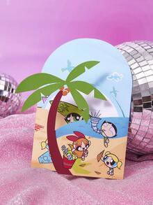 THE POWERPUFF GIRLS X SHEIN Blossom, Bubbles, Buttercup Pattern Summer Beach Greeting Card - Multicolor - View 2