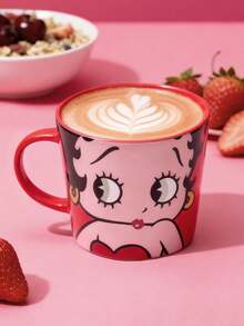 Betty Boop x SHEIN 1 13.5oz/400ml 卡通人物图案印花陶瓷杯，耐冷耐热，可用于微波炉和洗碗机，适用于水、牛奶、果汁、咖啡，时尚、俏皮、性感 - 紅色 - 查看 5