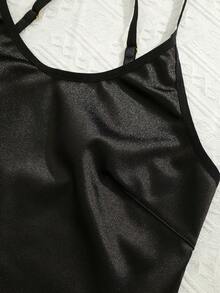 NudeFit Women's Solid Color Minimalist Everyday Criss-Cross Camisole - Black - View 5