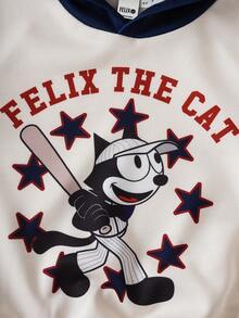SHEIN Felix The Cat 2pcs/Set Young Boy Casual Colorblock Cat Print Hoodie And Pants Set, Autumn - Apricot - View 10