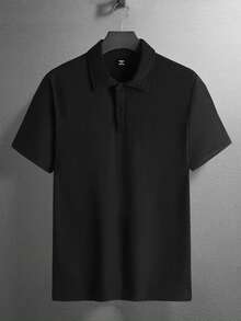 Manfinity Homme Manfinity Men's Basic Solid Color Short Sleeve Polo Shirt,Black Summer Casual Commute Golf Polo For Men,Business Performance Sportswear Clothes - Black - View 3