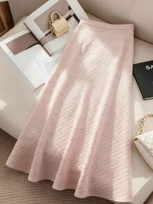 GlowEve CURVE Plus Size Asymmetrical Fish Tail Long Textured Skirt - Pink - View 2