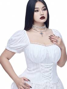 Coolane Áo kiểu nữ cỡ lớn mùa Thu/Đông, phong cách Grunge Goth Y2K Punk Streetwear, thích hợp cho các câu lạc bộ rave, chất liệu co giãn, thoải mái. - trắng - Xem 3