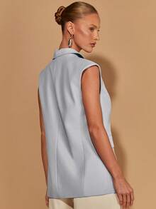 COSMINA 女士薄款西装外套，V领，翻领，优雅，适合办公室穿着，适合工作和日常穿着，四季皆宜，无袖背心式西装外套，蓝色西装外套 - 藍色 - 查看 4