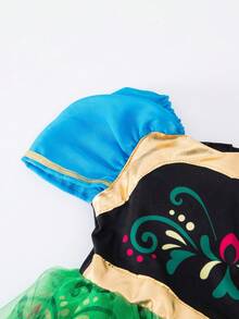 SHEIN Đầm công chúa tay bồng sang trọng thanh lịch cổ điển tinh tế cho bé gái phù hợp cho mùa xuân/hè, tiệc sinh nhật cho bé, chụp ảnh, công viên giải trí, lễ hội - màu xanh lá - Xem 5