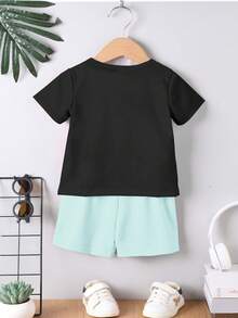 2 cái/bộ Đứa bé trai Giải trí Đơn giản Mẫu Ngắn tay Áo thun Và Quần short , Mùa xuân/Mùa hè - Nhiều màu - Xem 2