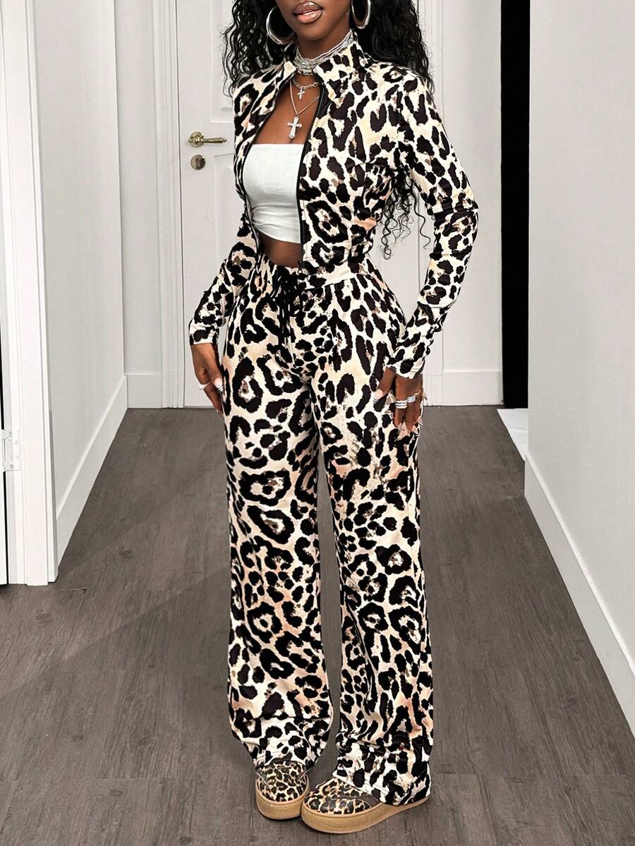 BamGleam Women's Leopard Print Casual Outfit, Suitable For Daily Wear, Western Wear, Music Festivals, Concerts, Carnivals, Outings, Beach Vacations, Layered, Holidays, Gyaru Style, Weekends, Celebrations, Elegant - Multicolor - View 1