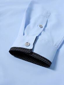 Manfinity Mode Camisa casual de hombre con bloques de color y parches - Azul - Ver 4