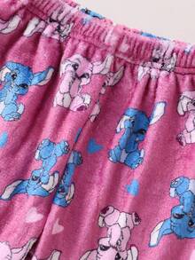 2pcs/Set Young Girl' Cute Cartoon Rabbit Pattern Long Sleeve Top And Pants Soft Comfortable Warm Fleece Pajamas - Multicolor - View 6