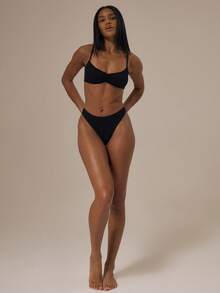 MUSERA ESSENTIALS Pointelle Ruched Front Picot Trim Adjustable Strap Bralet Fall Autumn Winter Cosy Lounge Underwear Lingerie Everyday Basics Essential  Spring Summer Vacation Holiday - Black - View 4