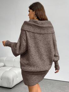 Firerie Plus Size Casual Comfortable Y2K Style Off-Shoulder Long Sleeve Sweater Dress, Versatile Wear For Commuting And Daily Life, Retro Gray, Autumn/Winter - Khaki - View 2