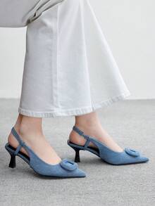 CUCCOO BIZCHIC Women's Pointed Toe Slip-On Stiletto Heel Backless Ankle Strap Sandals, Minimalist & Fashionable High Heels For Christmas - Blue - View 8