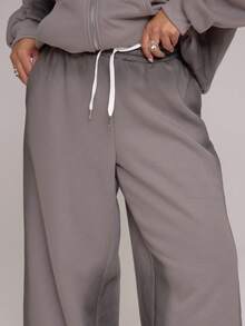 MUSERA Plus Washed Tie Elasticated Waist Wide Leg Joggers Tracksuit Bottoms  Autum Streetwear Cool Girl Y2K Everyday Casual Sepia - Grey - View 5