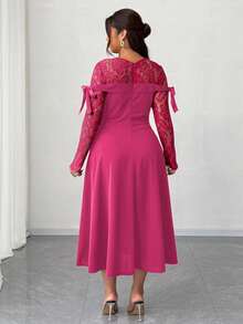 Elenzga Elegantes Spitzen-Patchwork-Kleid in Große Größen für Damen - Heißes Pink - Übersicht 2