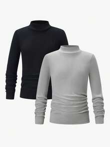 男童保暖内衣套装（2件/套），贴身高领长袖衬衫，多色可选，秋冬新品 - 彩色 - 查看 1