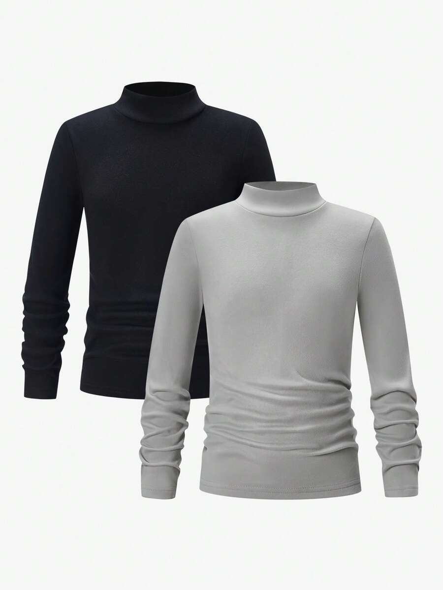男童保暖内衣套装(2件/套),贴身高领长袖衬衫,多色可选,秋冬新品 - 彩色 - 查看 1