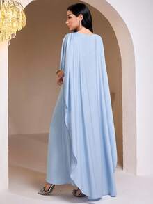 Veilorie Women's Elegant Blue Sleeveless Cape Sleeve Dress - Dusty Blue - View 5