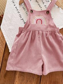 SHEIN Newborn Baby Girl Cute Versatile Casual Pink Rainbow Embroidered Jumpsuit - Pink - View 3