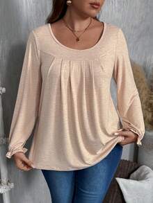 EMERY ROSE Blusa de manga larga de cuello redondo minimalista y casual para mujer de talla grande, otoño