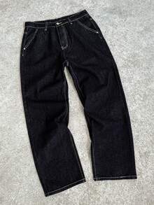 Manfinity EMRG Jeans ample à jambe large imprimé bleu foncé, streetwear pour hommes