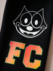 SHEIN Felix The Cat Tween Boy Cartoon Pattern Cute Casual Black Crew Neck Sweatshirt - Black - View 6