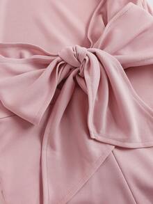 SHEIN Pitira 少女派对礼服，侧边褶裥粉色纯色针织吊带伴娘礼服，优雅正式晚宴舞会婚礼宾客礼服，毕业典礼、晚宴派对礼服 - 粉色 - 查看 5