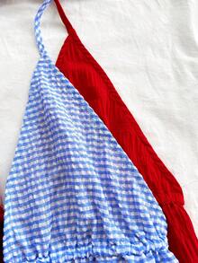 Soleia 两件套度假性感豹纹吊带V领露背系带纹理面料红色吊带背心，适合假日、约会、下午茶、度假、音乐节、波西米亚风等场合。 - 彩色 - 查看 5