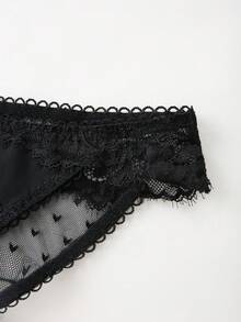 Bragas de bikini cómodas con parches de encaje y lazo para mujer - Negro - Ver 5