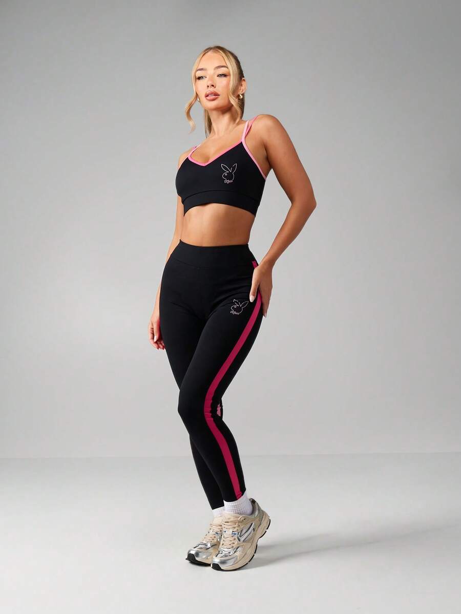 Missguided x Playboy Ensemble de soutien-gorge de sport et leggings avec bordure contrastée et logo lapin. Tenue de sport