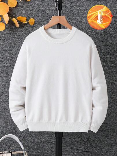 SHEIN Tween Boys Casual Crew Neck Pullover Sweater, Comfortable For Commuting, School, Daily Casual Wear, And Sports