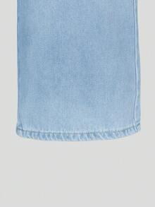 SHEIN Explorewe Quần jeans ống đứng dáng rộng màu vàng nhạt thời trang mới dành cho bé trai, quần denim ống rộng thoải mái, phong cách đường phố, đa năng, phù hợp với mọi mùa - Rửa nhẹ - Xem 8