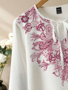 Lacomfia Fashionable Modest Floral Twist Casual Long Sleeve Shirt