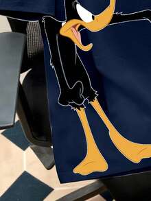 Looney Tunes X Manfinity Manfinity Joysei Men's Casual Cartoon Print Round Neck Short Sleeve T-Shirt - Navy Blue - View 4