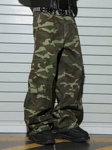 Manfinity EMRG 男士休闲宽松多口袋做旧迷彩阔腿牛仔裤 - 彩色 - 查看 6