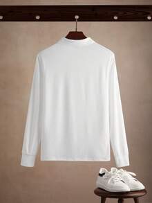 Core Aspect Camisa polo de manga larga acanalada de unicolor para hombre, otoño - Blanco - Ver 2