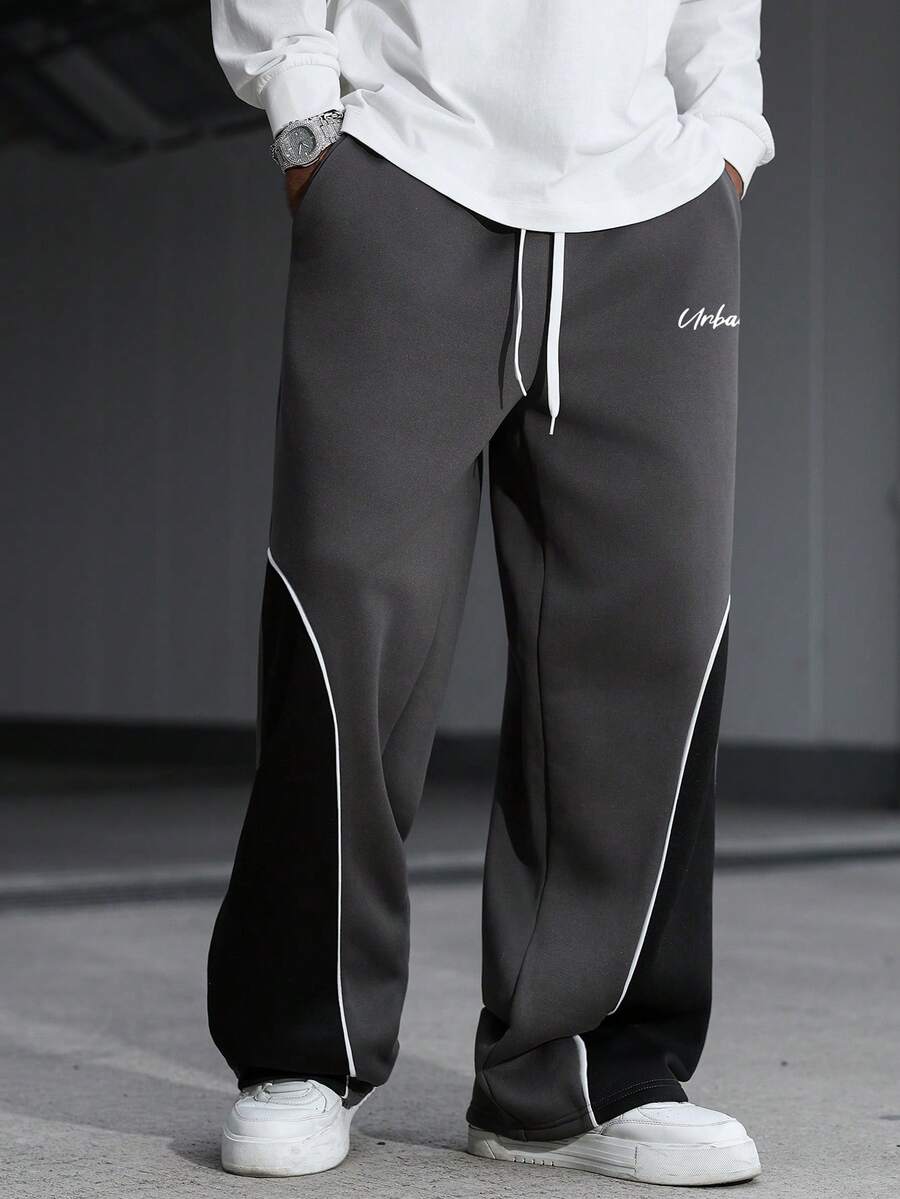 Manfinity EMRG 男士休闲运动裤，侧边条纹拼接设计，街头风日常穿着 - 彩色 - 查看 1