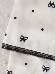 Cute Bow Combination Print Teen GirlWomen's Long Sleeve Cardigan And Pants Casual 2-Piece Loungewear Set, Lace Trim Design Adds Elegance And Charm - Apricot - View 8