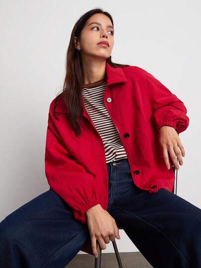 Easelle Camiseta de manga larga con hombros caídos, estilo casual vintage, de corte holgado y con estampado de rayas y parches para mujeres