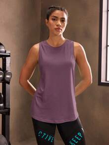 Powerista 圆领无袖简约印花运动 T 恤，休闲日常穿着 - 淺灰紫 - 查看 5