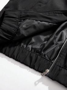StoneGrade Jaqueta Corta-Vento Casual Masculina de Moda de Rua com Zíper, Gola Padre e Detalhe em Pesponto Contrastante, Outono - Preto - Visão 4