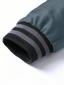 Manfinity Homme Loose Fit Men's Striped Trim Zip-Up Varsity Jacket - Grey - View 3